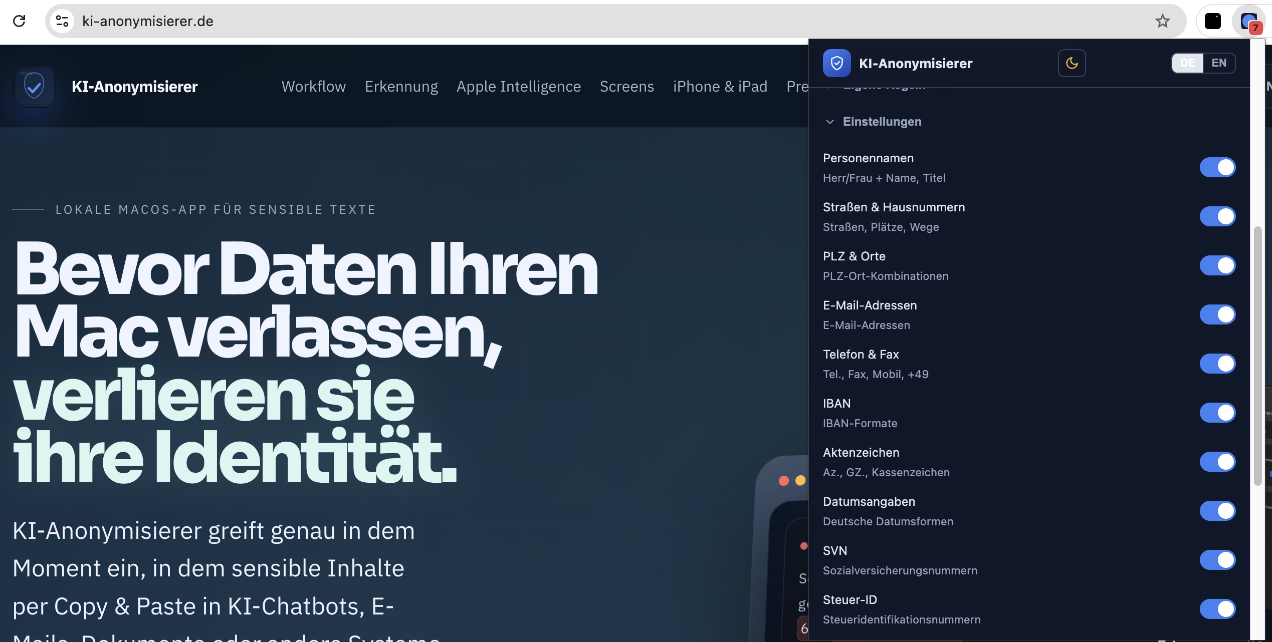 KI-Anonymisierer Chrome screenshot