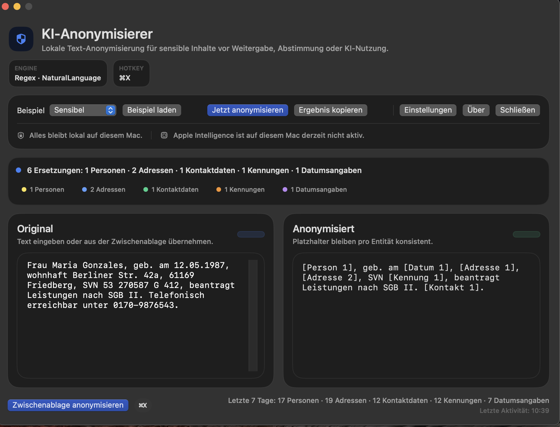 Editoransicht von KI-Anonymisierer