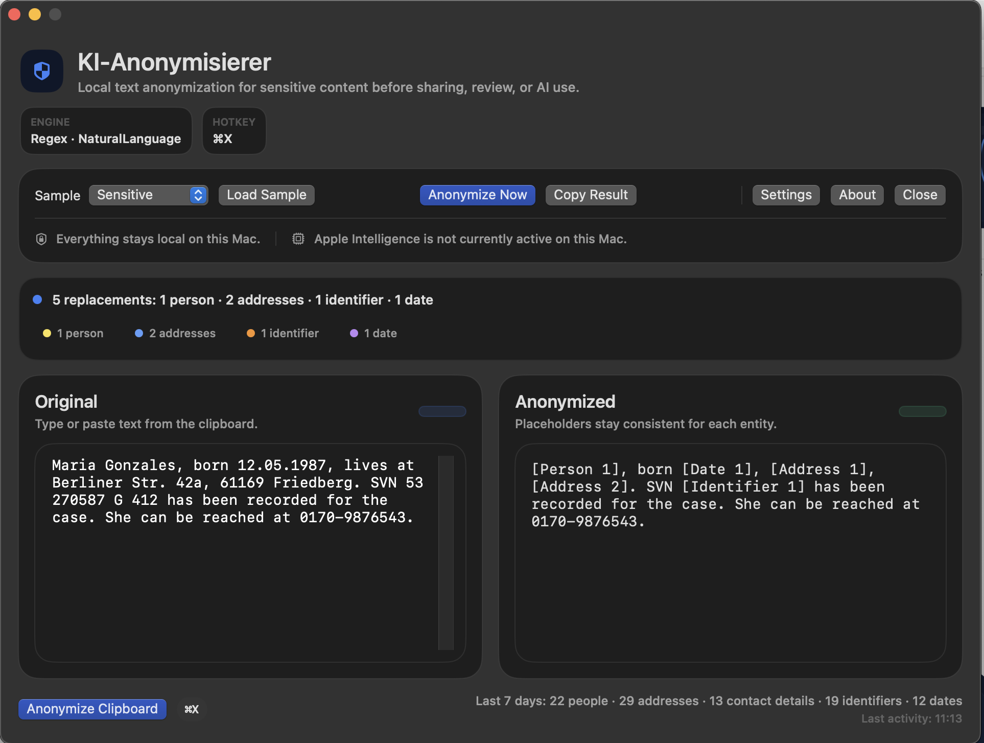 Editor view of KI-Anonymizer