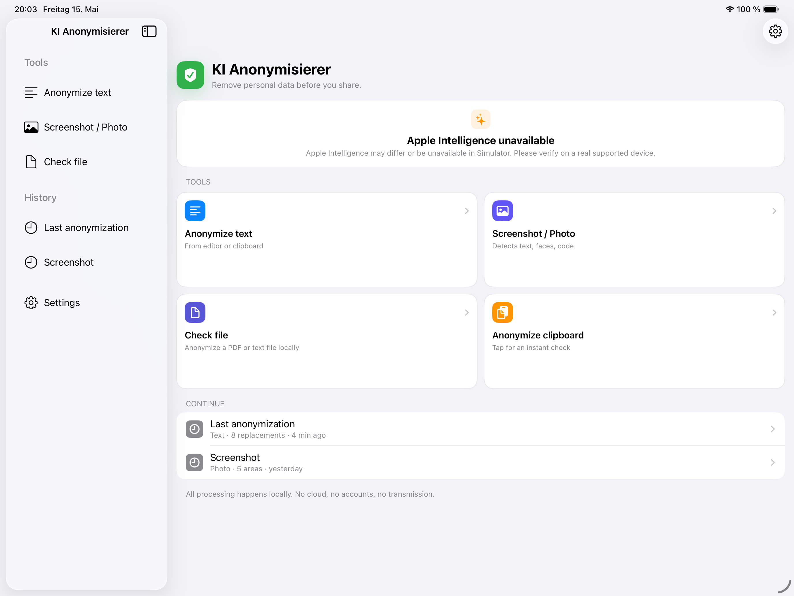 iPad start screen