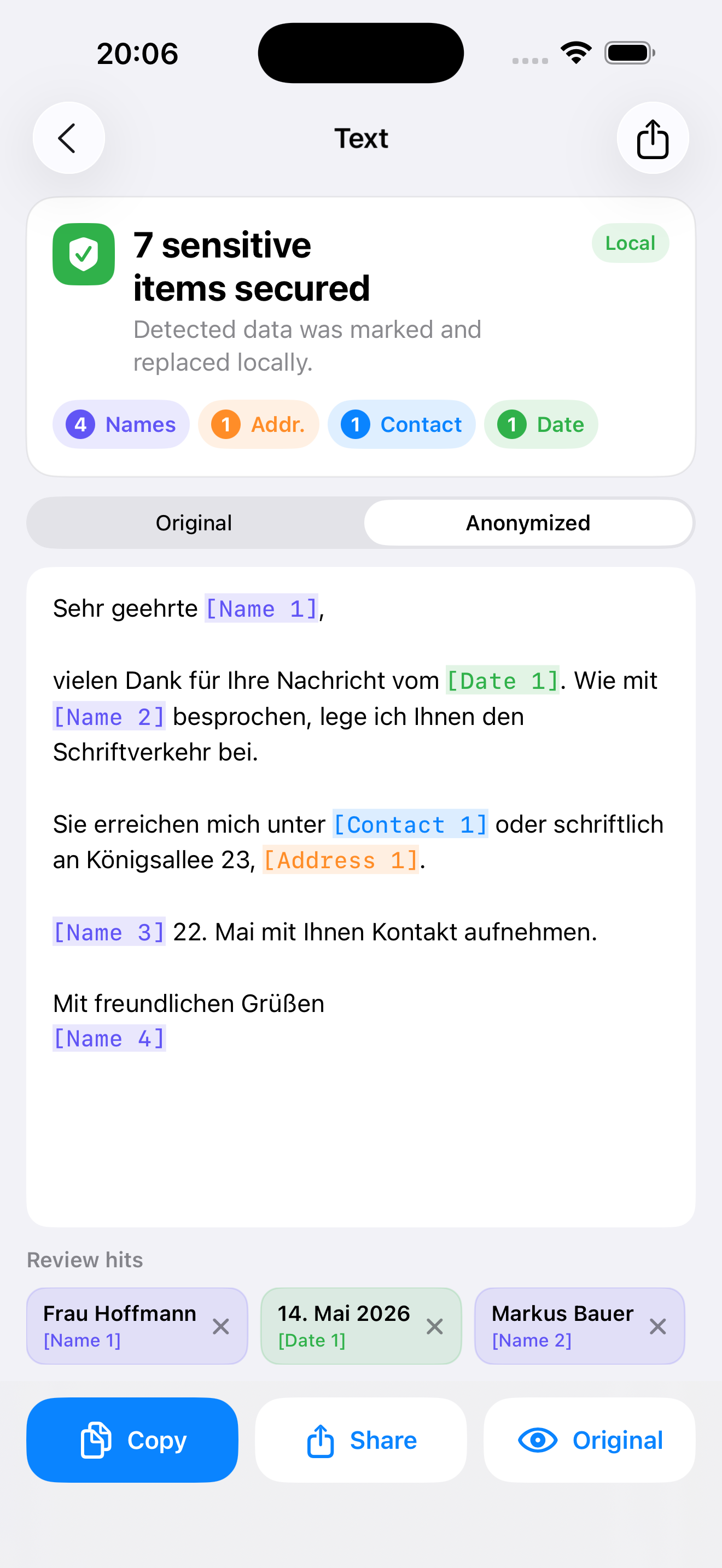 Anonymisierer text mode on iPhone