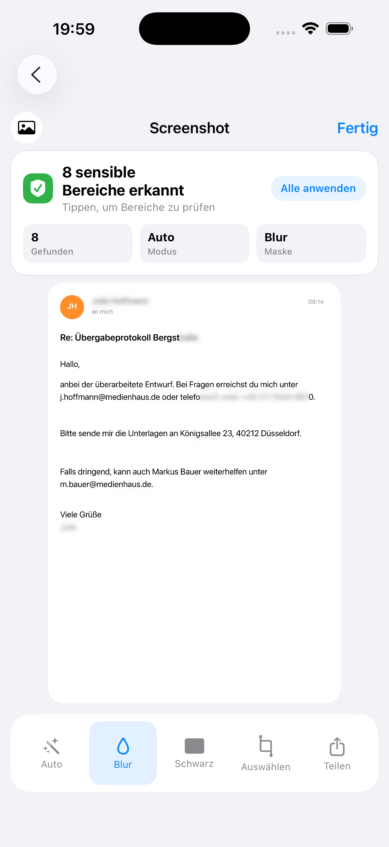 Screenshot-Anonymisierung auf dem iPhone mit Blur-Werkzeugen