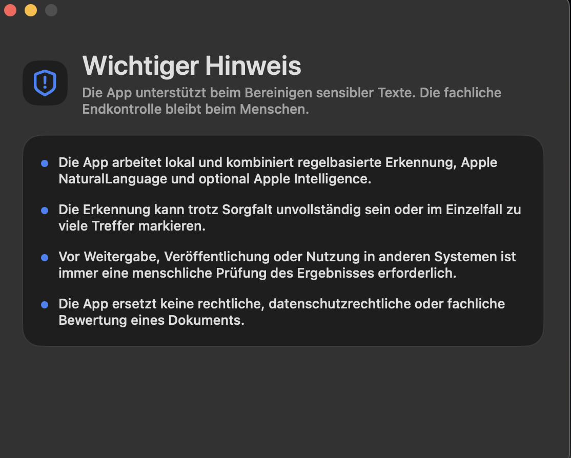 Hinweisfenster von KI-Anonymisierer